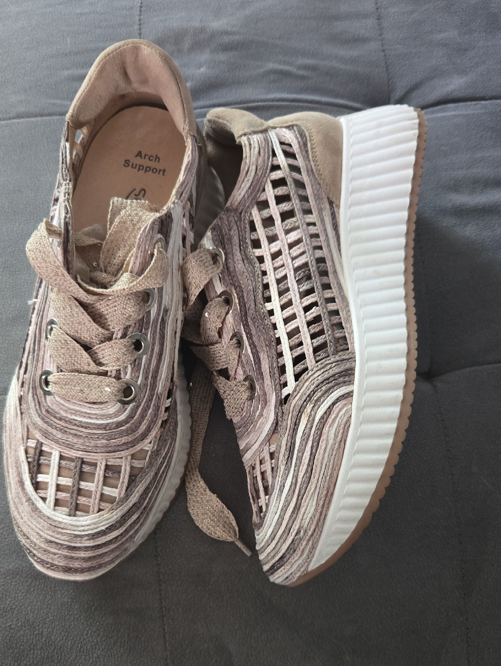 Woven Platform Sneaker with Arch Support - Taupe